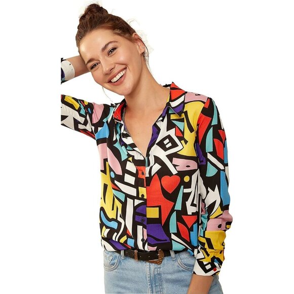 Women Red Blouses  Fashion, Long Sleeve Button Down Shirts Dressy Casual Tops - Picture 8 of 9